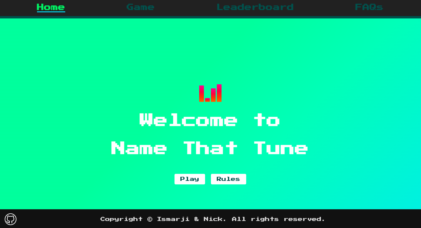 A screenshot of the homepage of Name That Tune